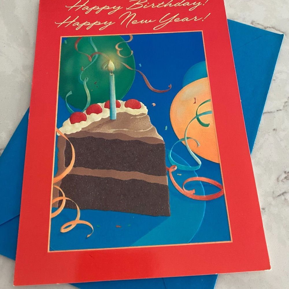 Hallmark Happy Birthday and Happy New Year Folded Wishes Greeting Card